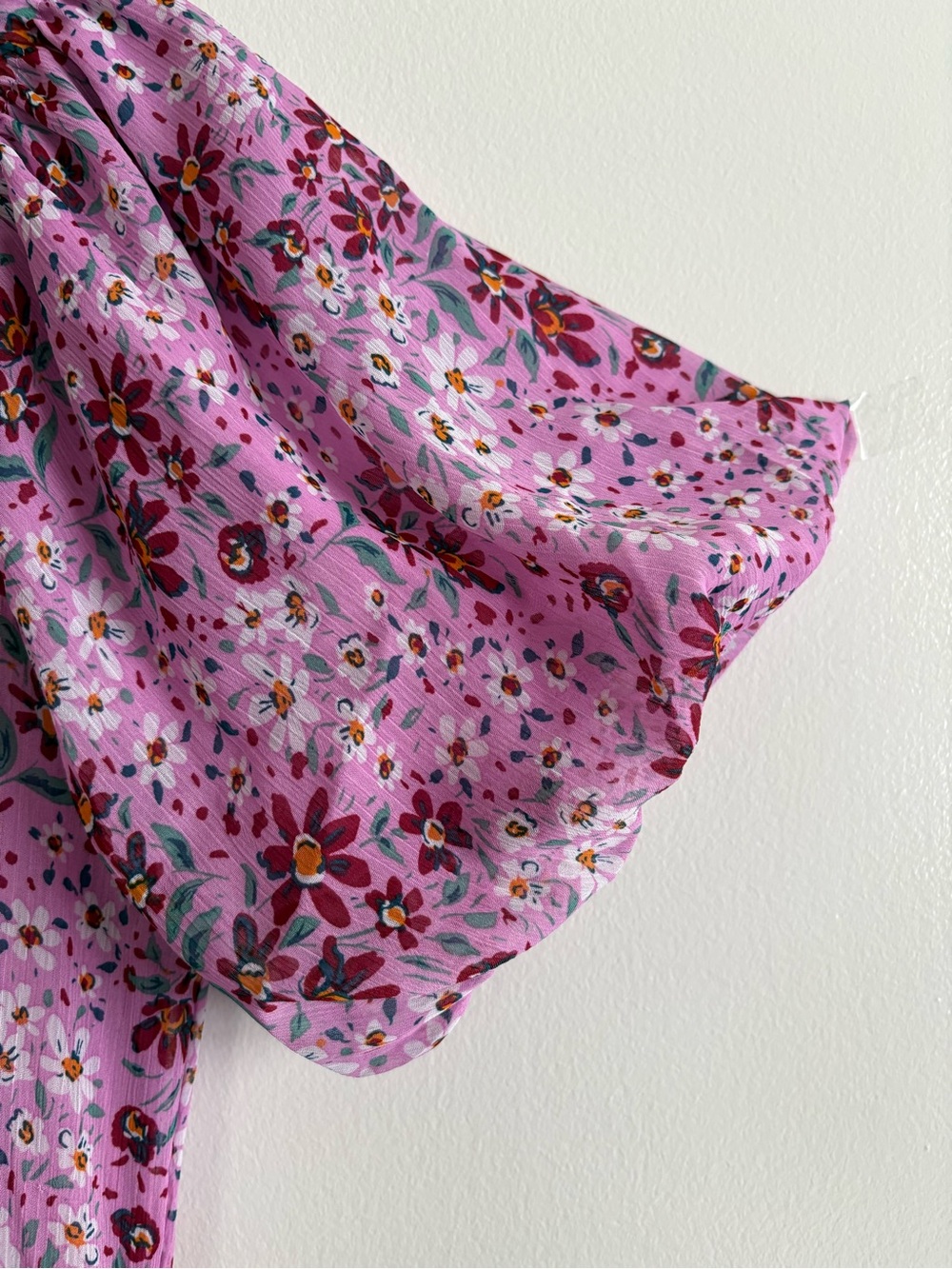 Draper James RSVP Tired Maxi Floral Chiffon Short Puff Sleeve Purple/Pink/Red M - Picture 4 of 11